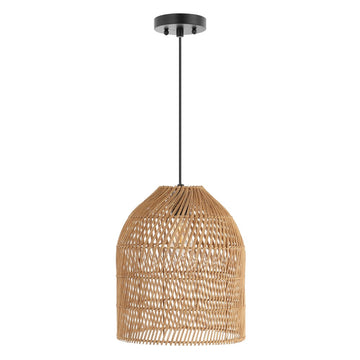 Koda 13" Farmhouse Coastal Bohemian Rattan 180" Cord Plug-In or Hardwired LED Pendant - JONATHAN Y